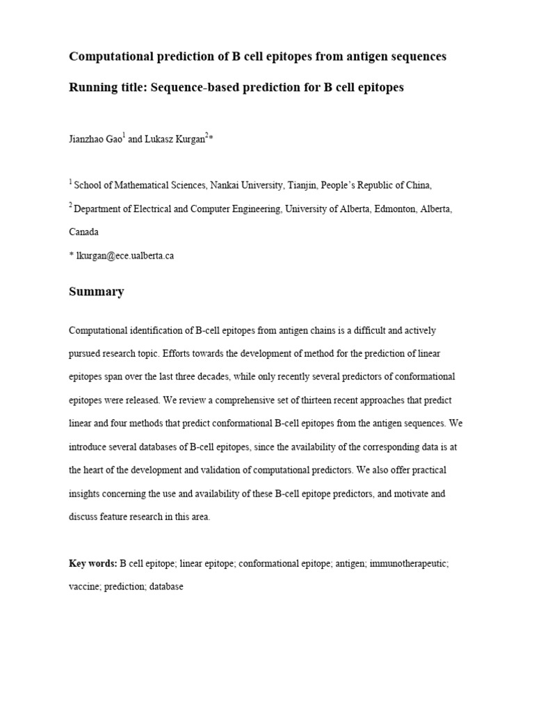 B Cell Epitope Prediction Methods | PDF | Epitope | Support Vector Machine