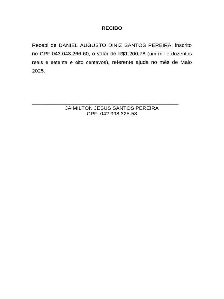 Recibo de Pagamento - Maio 2025 | PDF