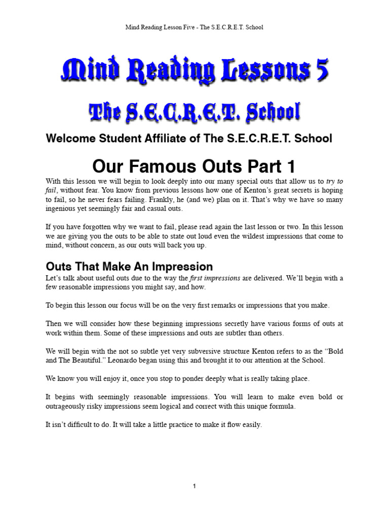 Mind Reading Lesson 5 | PDF | Mind | Laughter