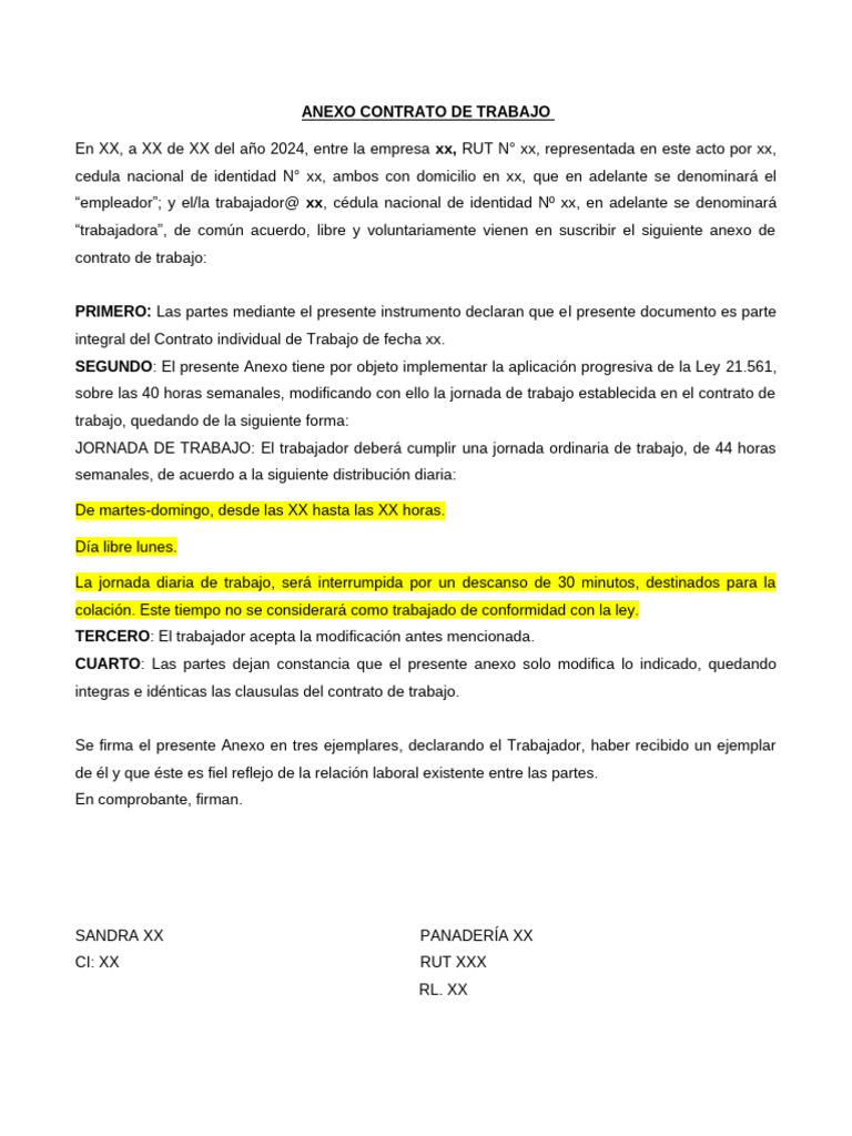 Anexo de Contrato: 40 Horas Semanales | PDF