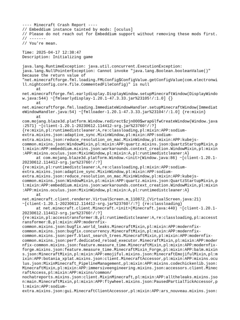 Oculus Mod Crash Report for Minecraft | PDF | Computer Programming ...