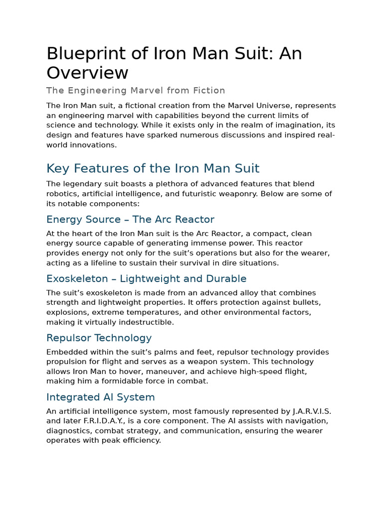 Iron Man Suit Blueprint Overview | PDF | Artificial Intelligence ...