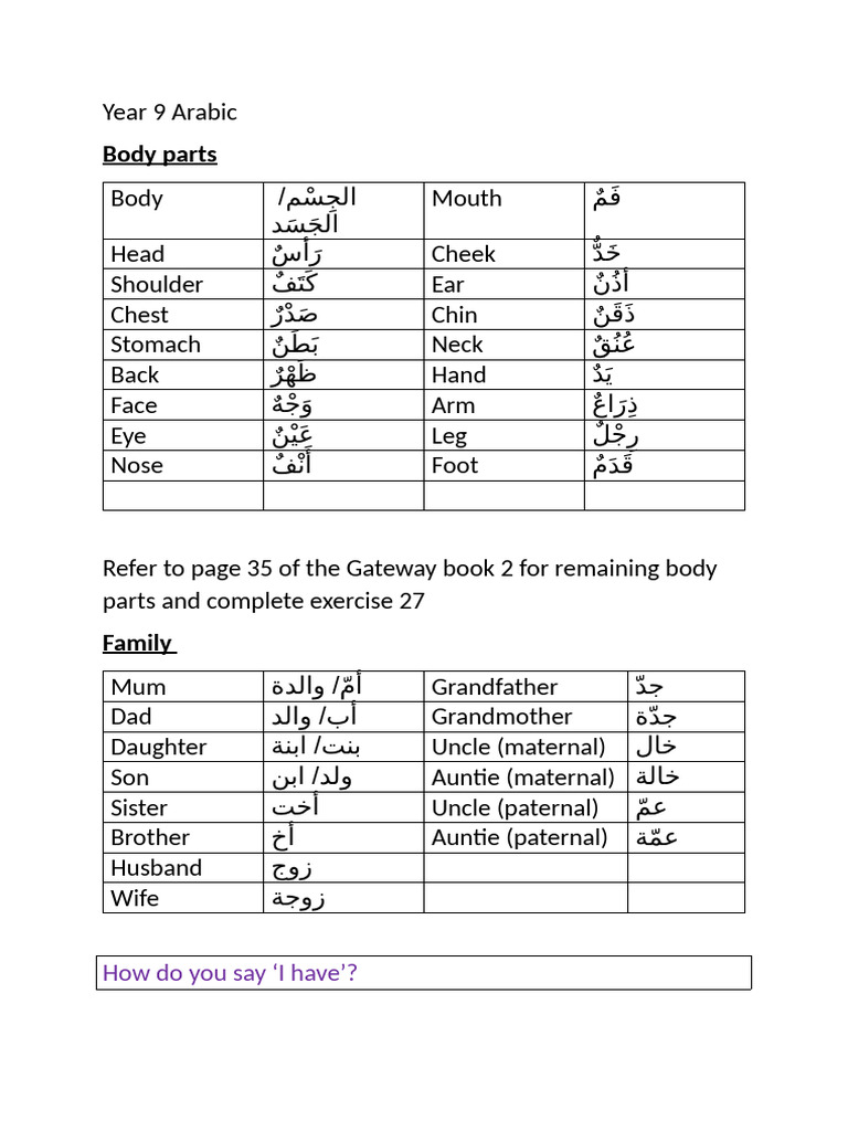 Term 1 Year 9 Arabic-1 | PDF | Grammatical Number | Grammatical Gender