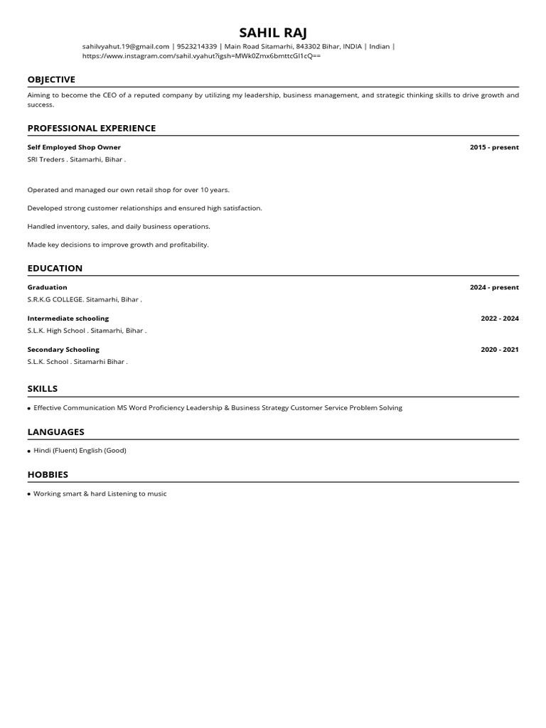 Sahil Raja Singh Bahadur's Profile | PDF