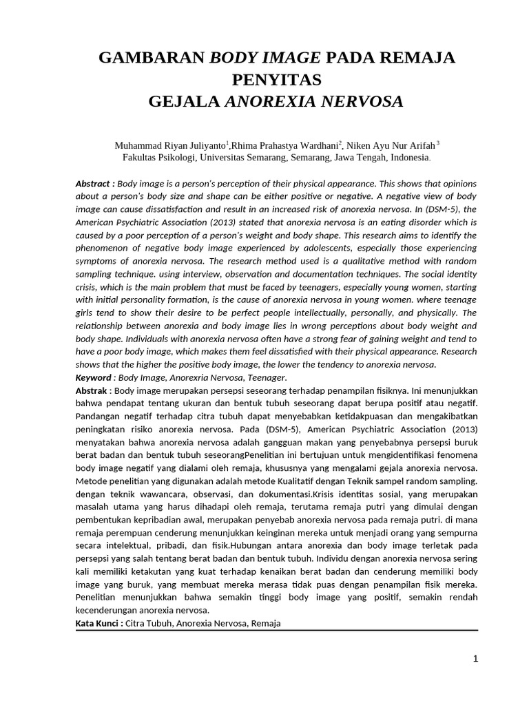 Gambaran Body Image Pada Remaja Penyitas Gejala Anorexia Nervosa | PDF