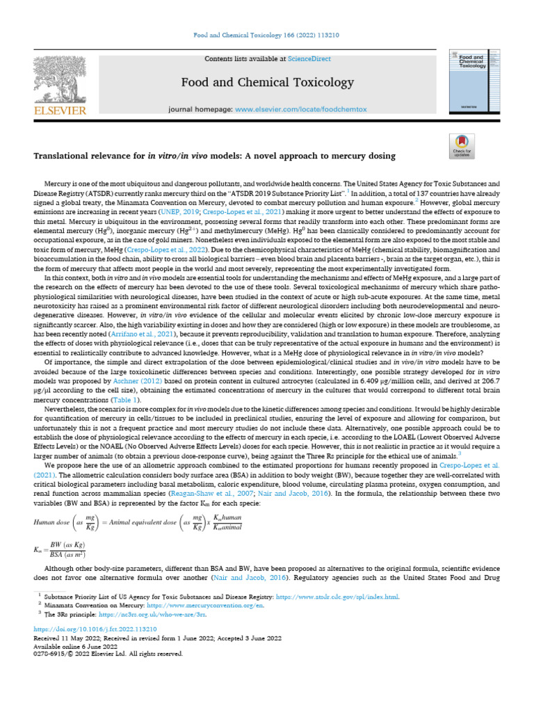 Crespo Lopez Et Al 2022 Translational Relevance For in Vitroin Vivo ...
