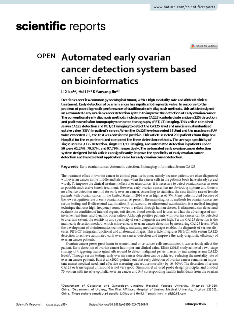 Automated Ovarian Cancer Detection System | PDF | Ovarian Cancer | Cancer