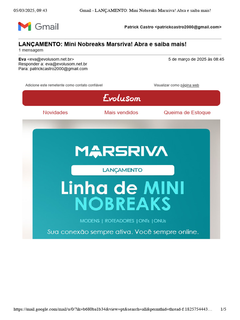 Gmail - LANÇAMENTO - Mini Nobreaks Marsriva! Abra e Saiba Mais! | PDF ...