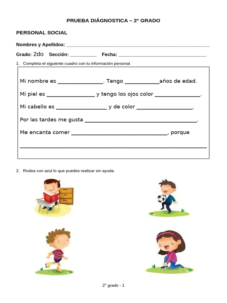 Prueba Diagnóstica Personal Social 2° Grado | PDF | Perú