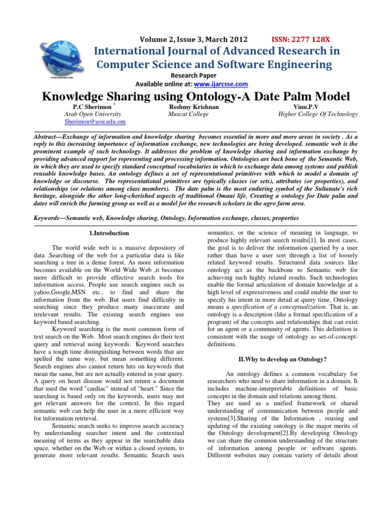 Knowledge Sharing Using Ontology-A Date Palm Model | PDF | Ontology ...
