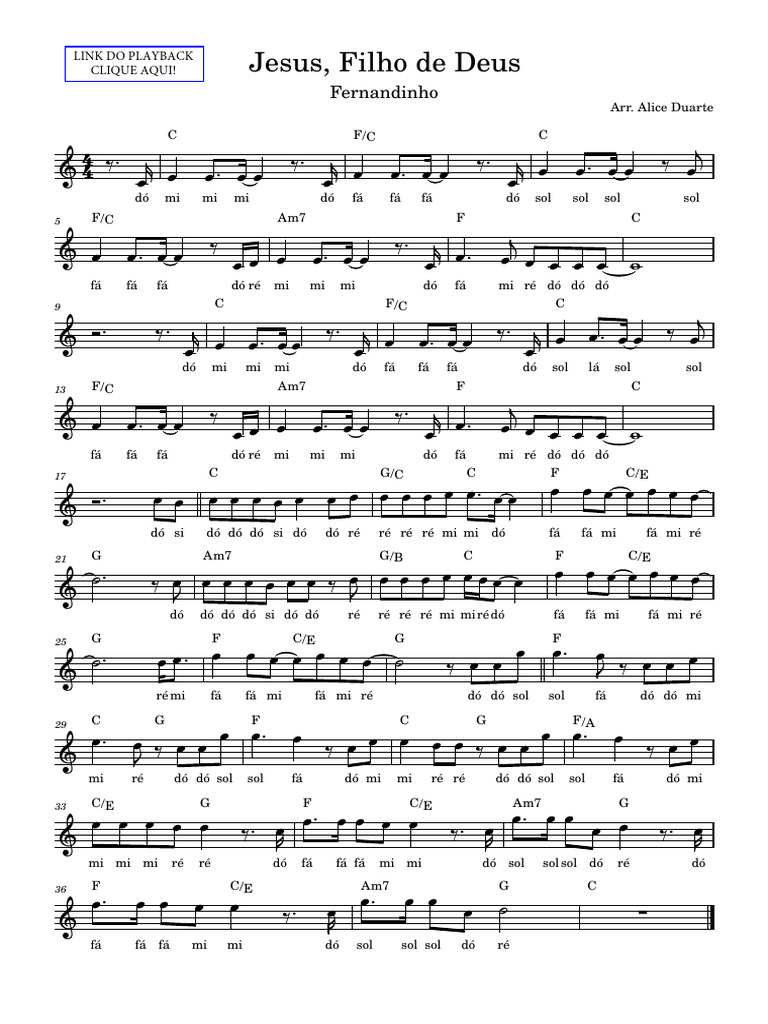 Jesus Filho de Deus Fernandinho Partitura Facilitada VGVNMF | PDF