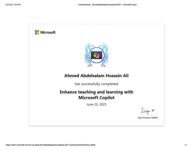 Achievements - Ahmedabdelsalamhussainali-5572 - Microsoft Learn | PDF