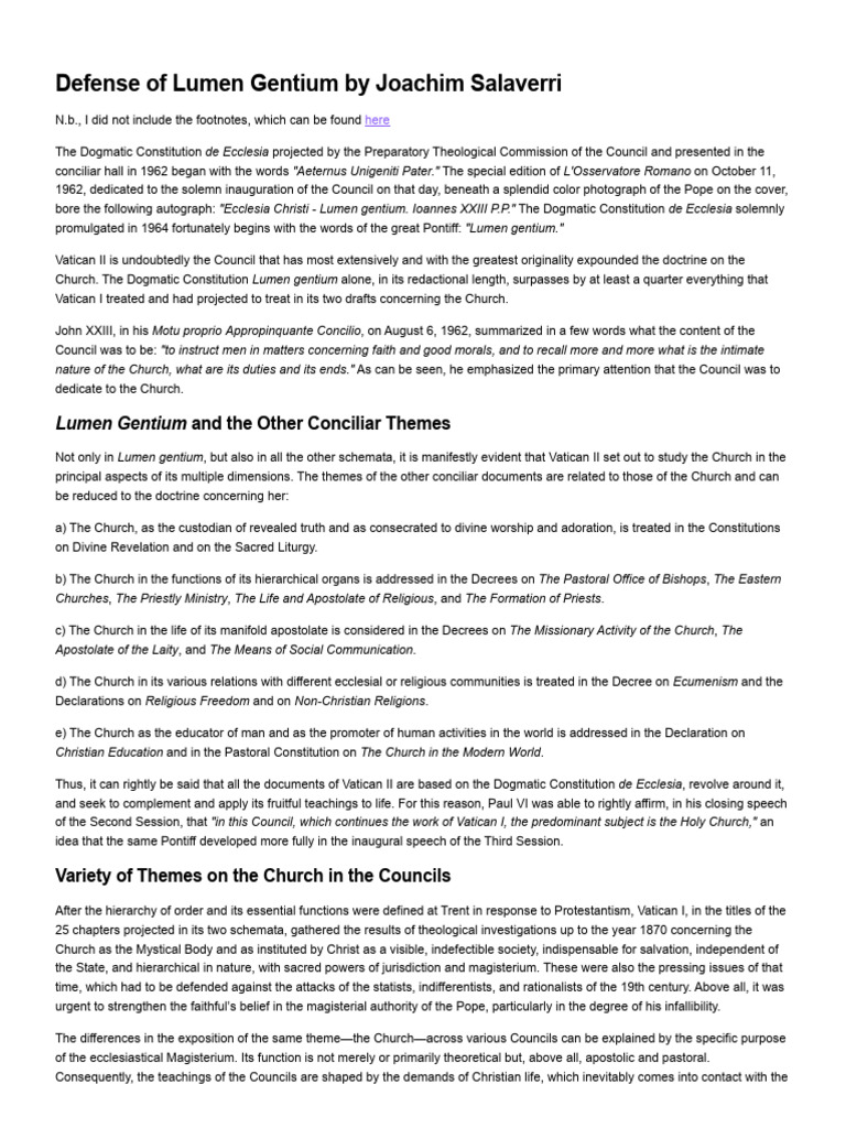 Salaverri's Defense of Lumen Gentium | PDF | Second Vatican Council ...