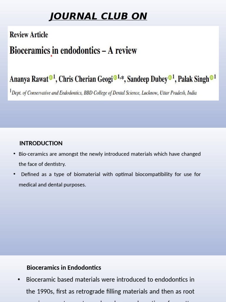 Bioceramics in Endodontics Overview | PDF | Bioceramic | Materials