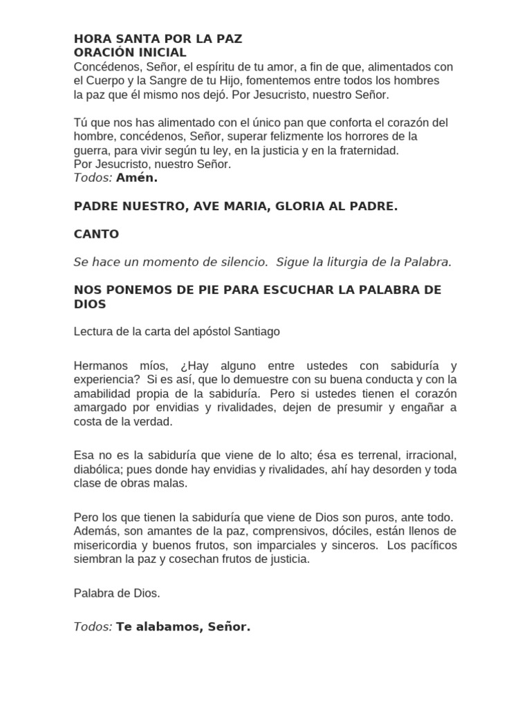 Hora Santa por la Paz y Reflexión | PDF | eucaristía | Cristo (título)