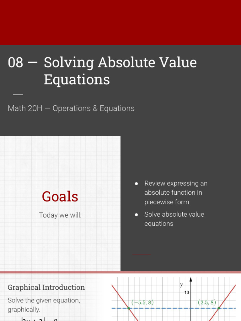 Math 20H - 08 - Solving Absolute Value Equations | PDF