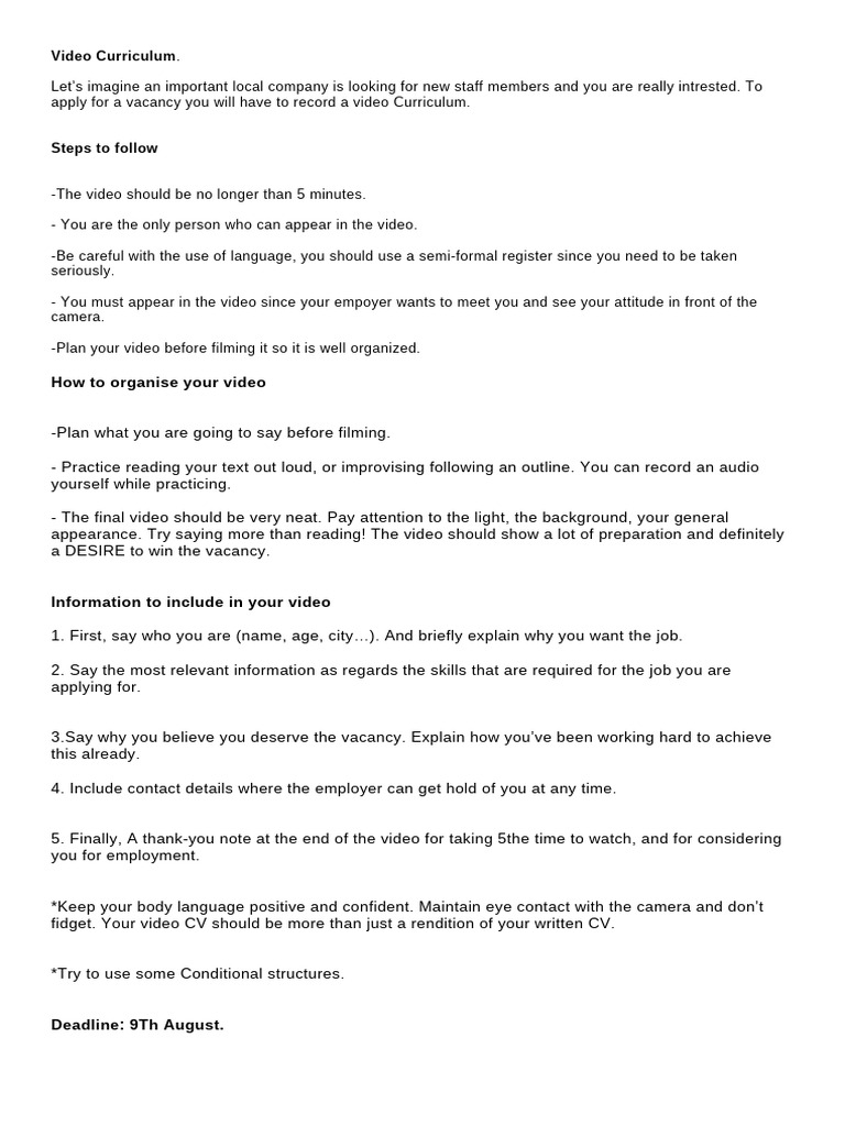 Creating an Effective Video CV Guide | PDF