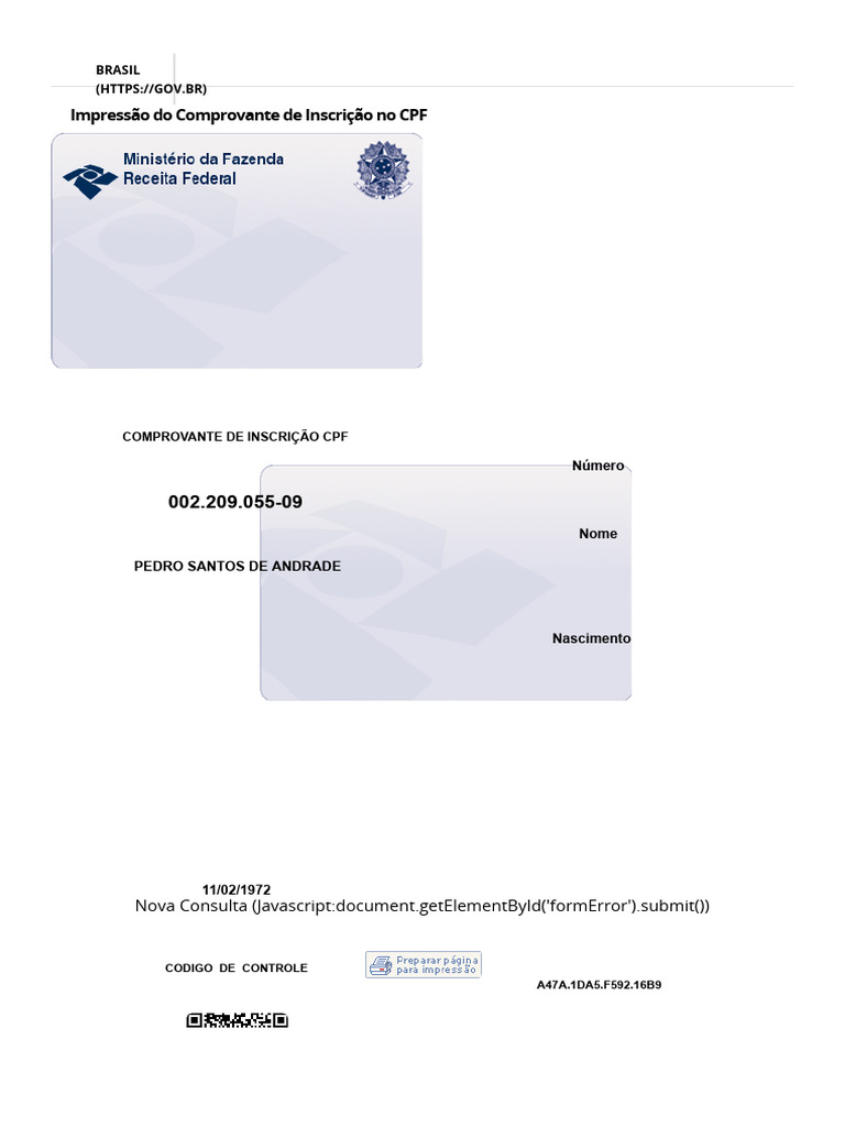 Impressão do Comprovante de CPF | PDF