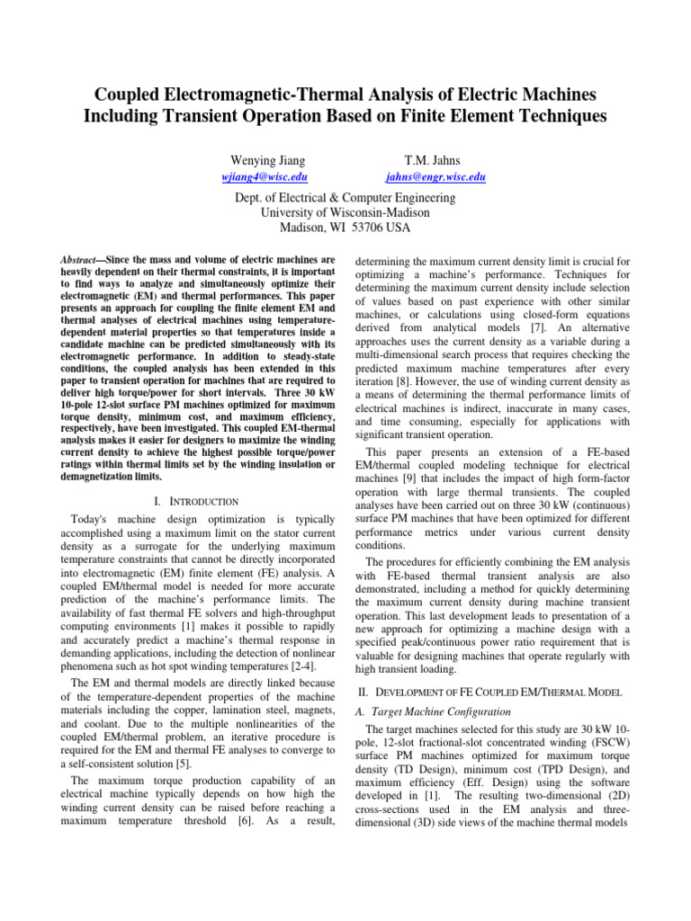 Coupled EM-Thermal Analysis of Motors | PDF | Heat Transfer | Continuum ...