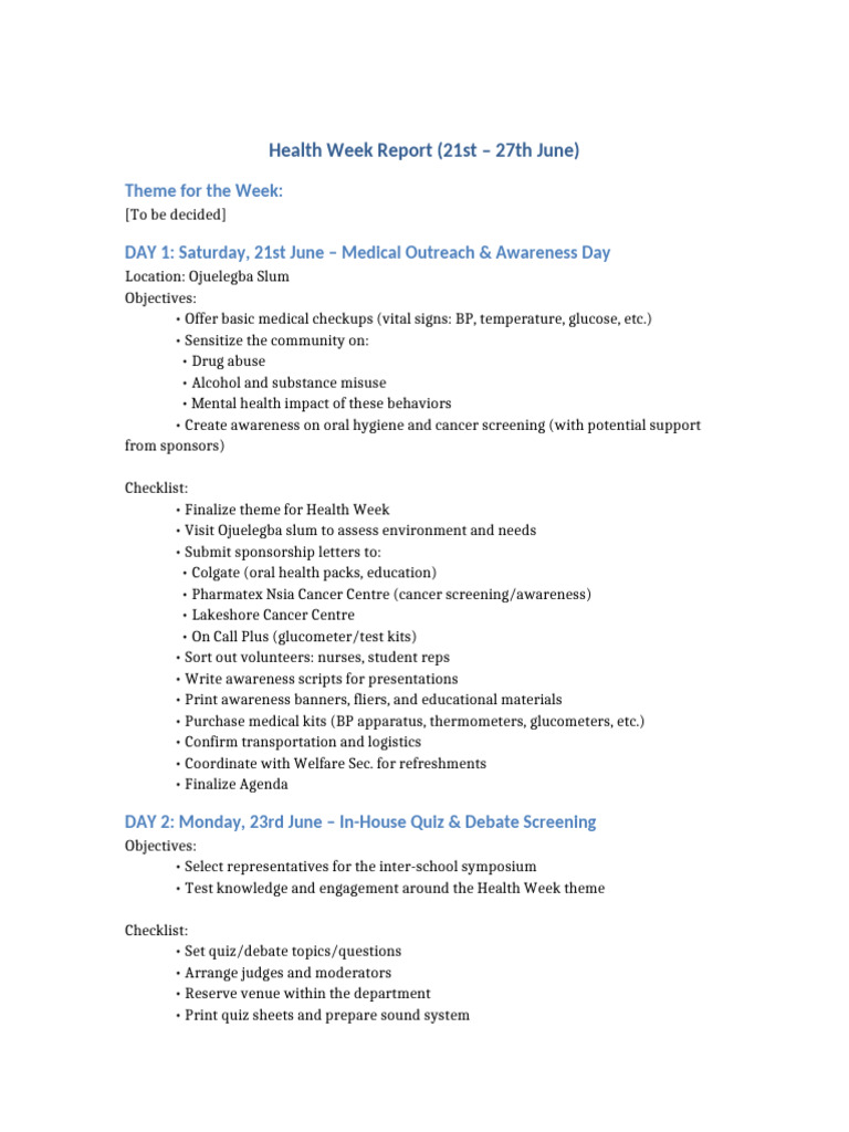 Health Week Report June 2025 | PDF