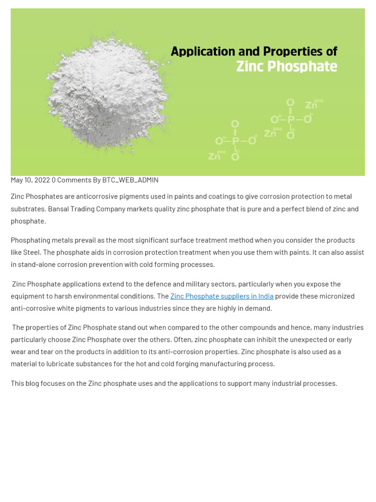 Zinc Phosphate: Key Industrial Applications | PDF | Corrosion | Paint