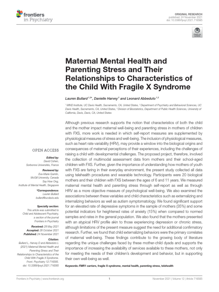 Maternal Mental Health and Parenting Stress and Their Relationships To ...