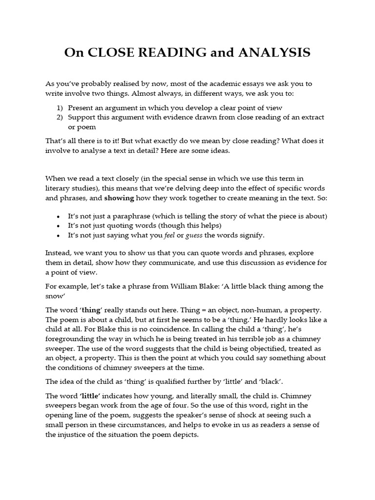 Close Reading and Text Analysis Guide | PDF