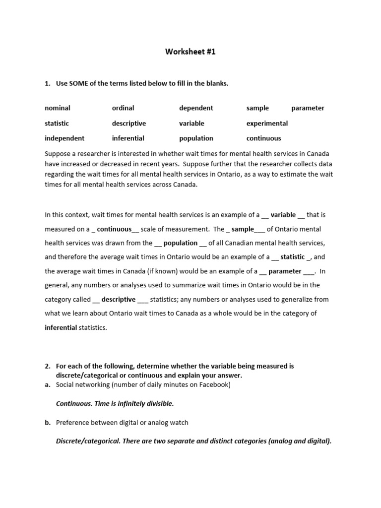 Statistics Concepts and Analysis Worksheet | PDF | Statistics ...