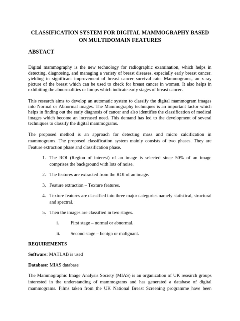 Classification System For Digital Mammography1. | PDF | Mammography ...
