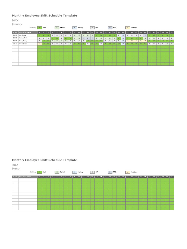 Ic Monthly Employee Shift Schedule Template 12231 | PDF