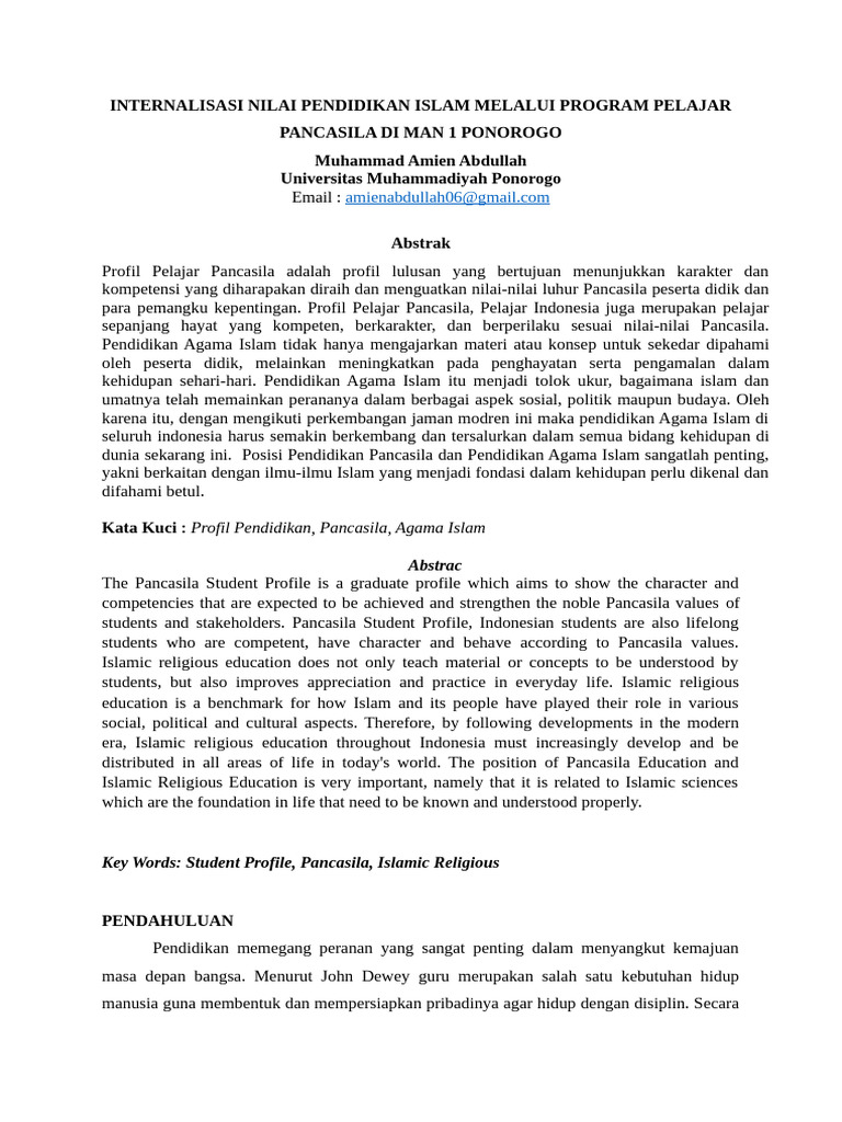 Internalization of Islamic Values in Pancasila Education | PDF