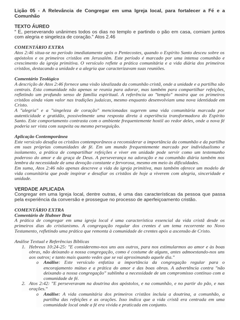 Lição 05 A Relevância de Congregar em Uma Igreja Local, para Fortalecer ...