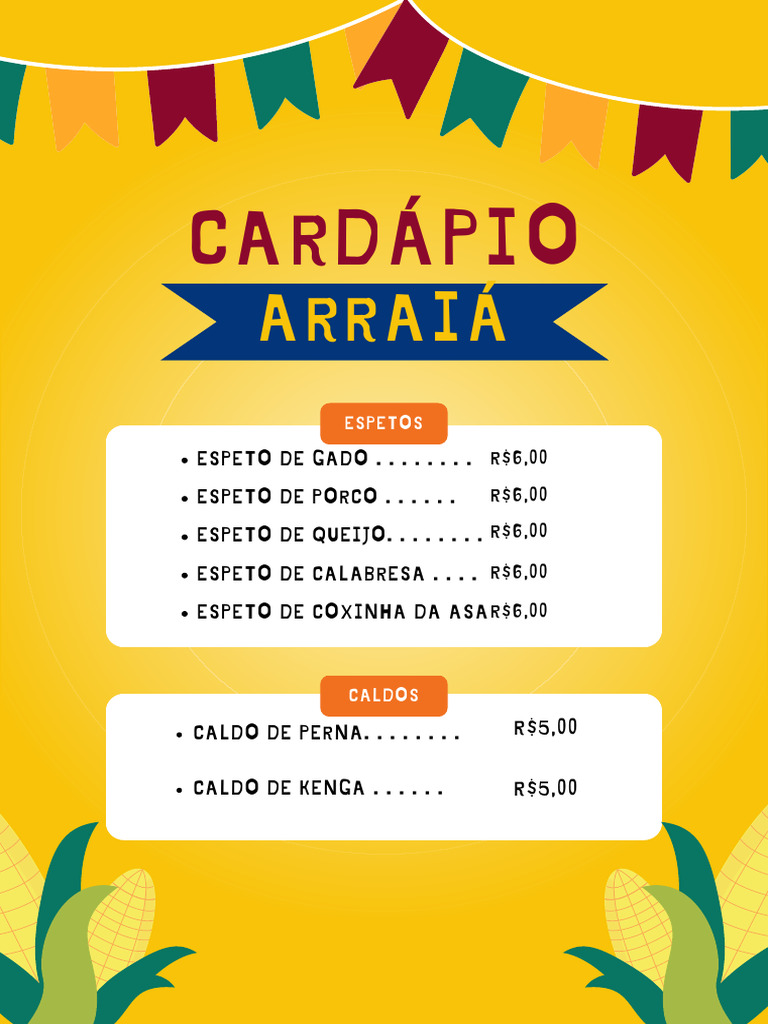Cardápio Menu Festa Junina São João Amarelo Colorido - 20250623 ...
