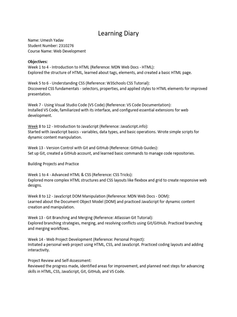 Web Development Learning Diary | PDF