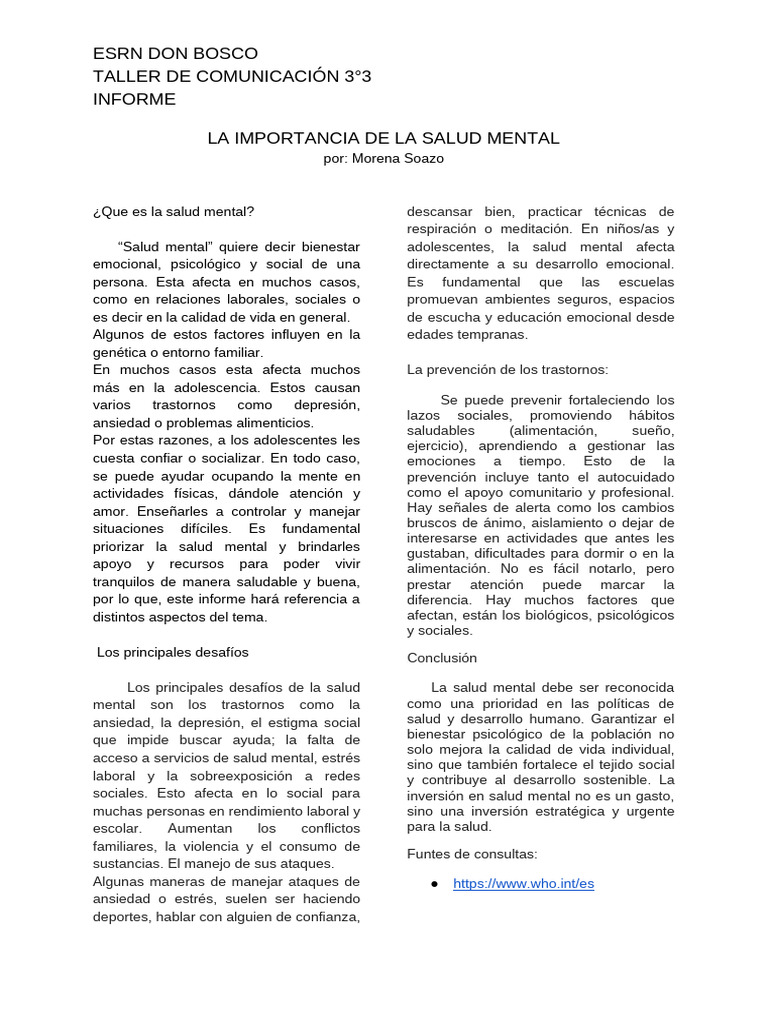 Importancia de la Salud Mental en Adolescentes | PDF | Salud mental ...