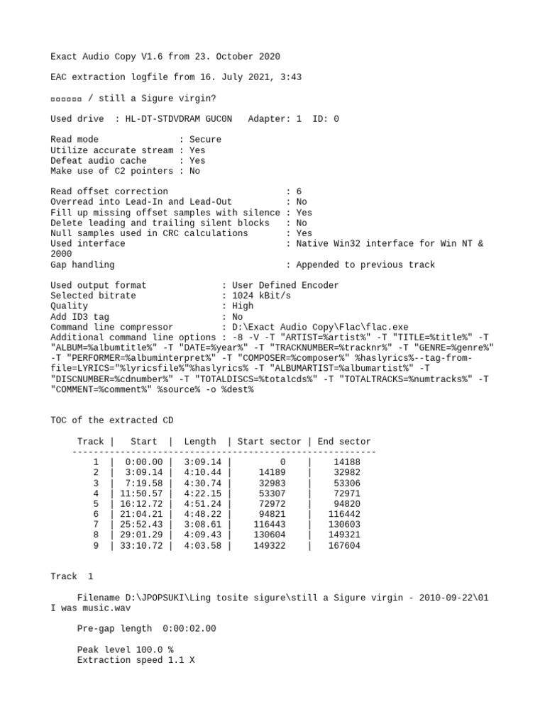EAC Log for 凛として時雨 Album Extraction | PDF | Computer Data | Computing
