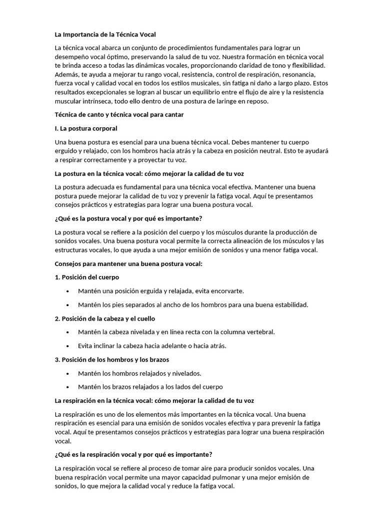 Técnica de Canto y Técnica Vocal para Cantar | PDF | Respiración | Canto