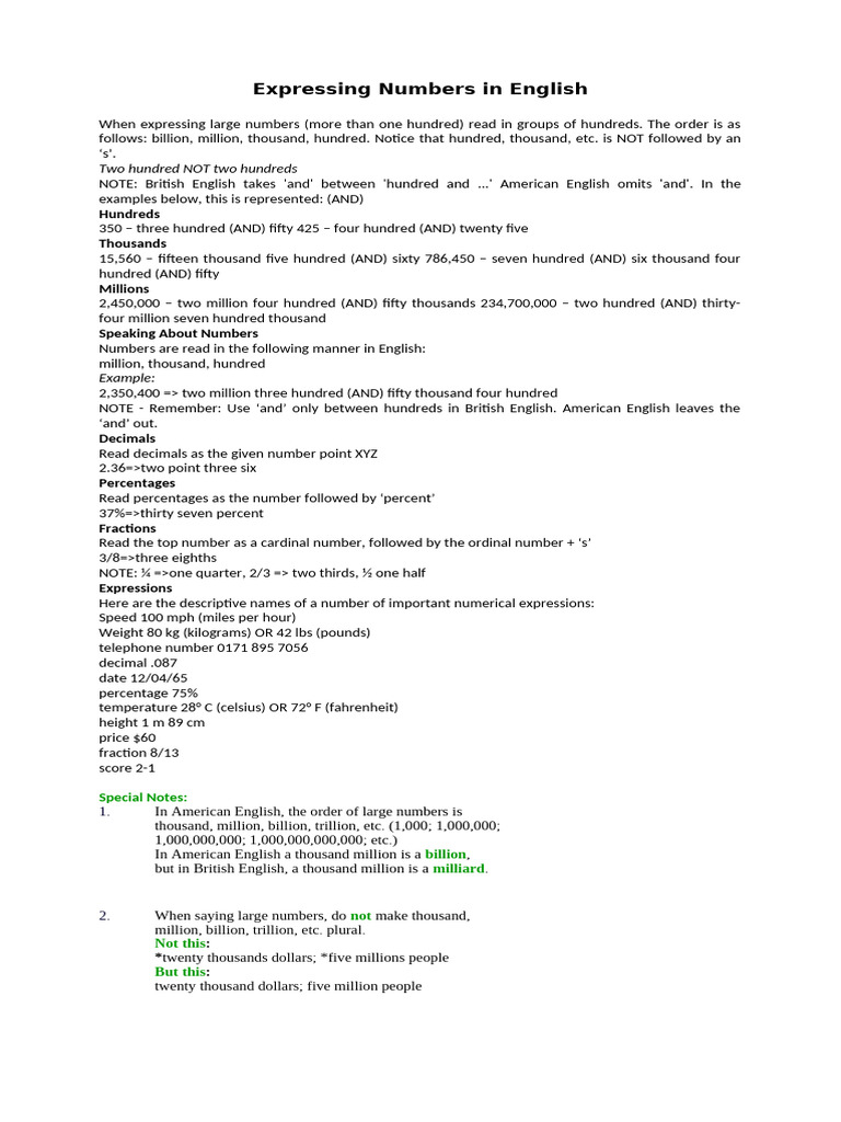 How to Express Numbers in English | PDF | Decimal | Numbers