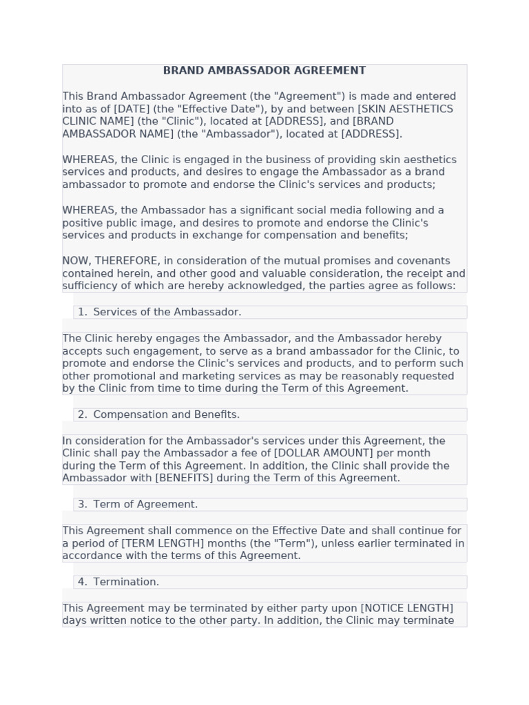 Brand Ambassador Agreement Template | PDF | Indemnity | Business Law