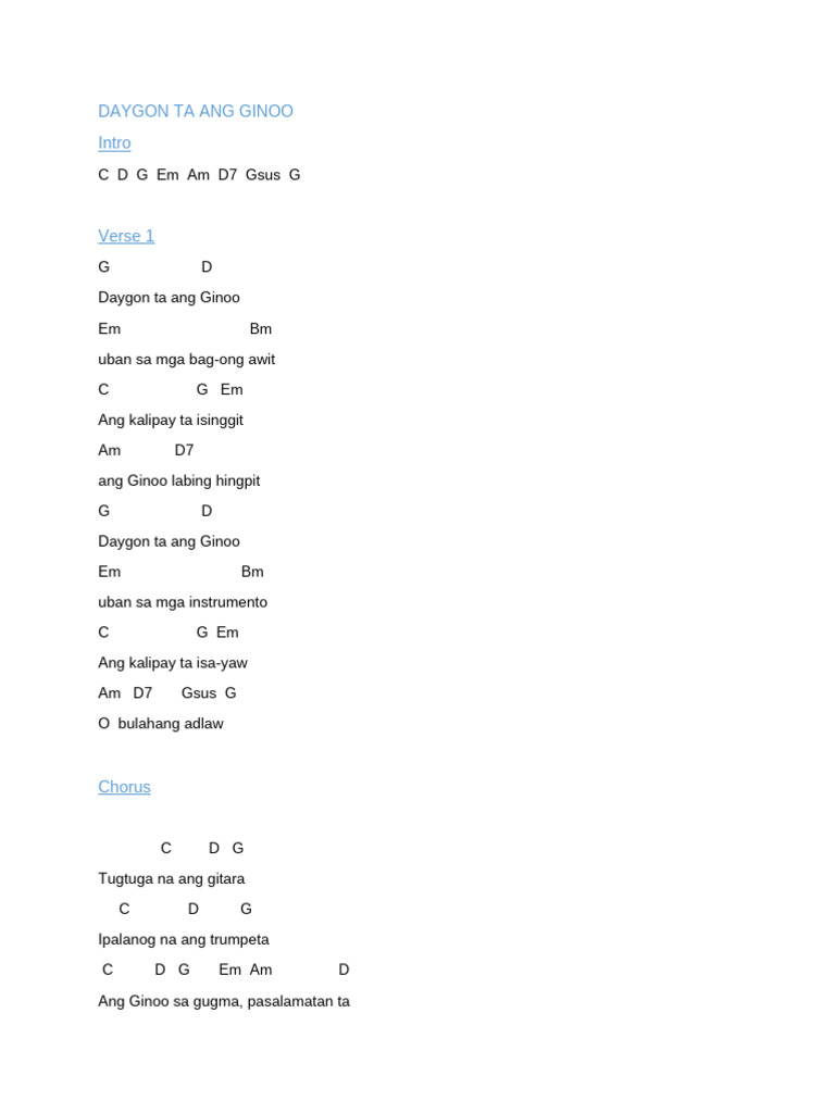Daygon Ta Ang Ginoo Chords | PDF