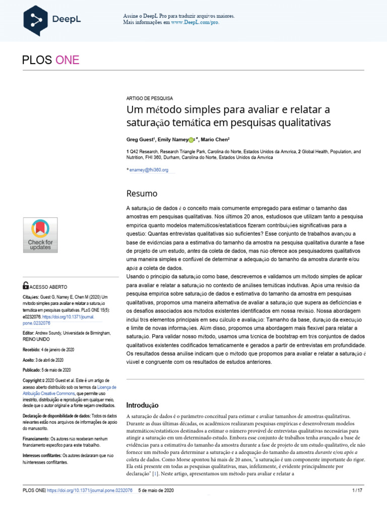 Traduzido - A Simple Method To Assess and Report Thematic Saturation in ...