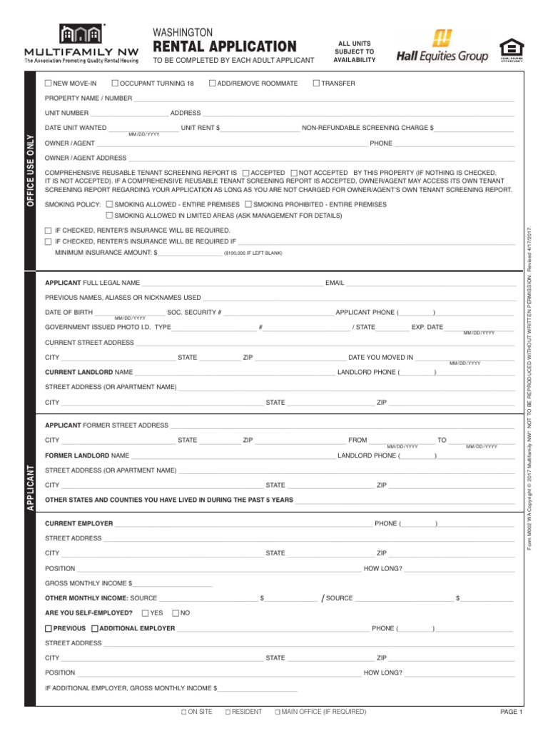 Washington Rental Application Form | PDF | Crimes | Crime & Violence