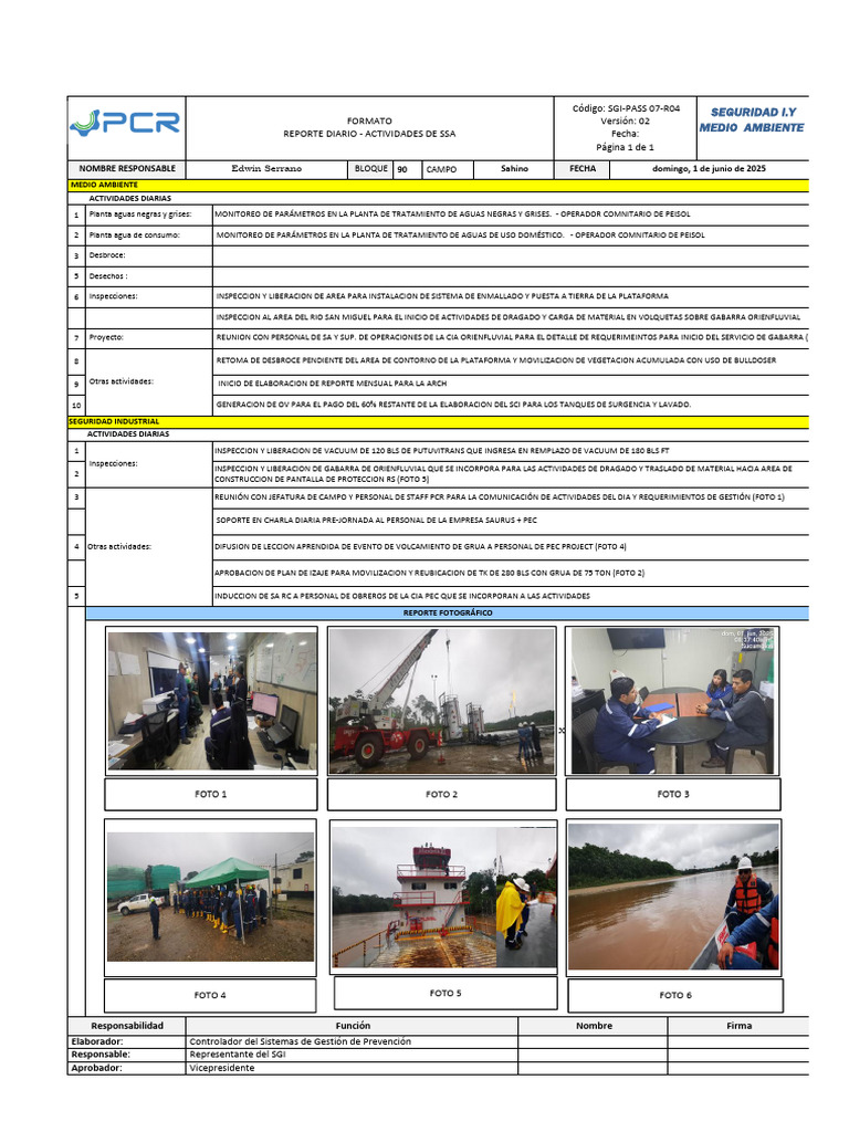 Informe Diario de Actividades de Campo | PDF