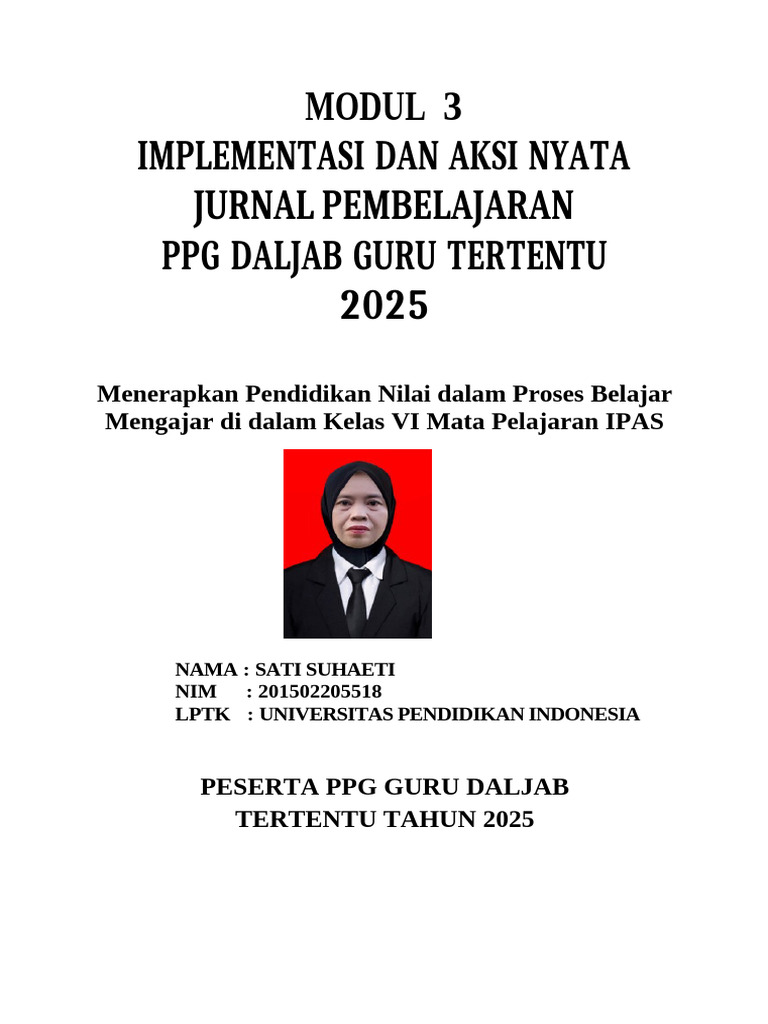 Jurnal Modul 3: Pendidikan Nilai PPG 2025 | PDF