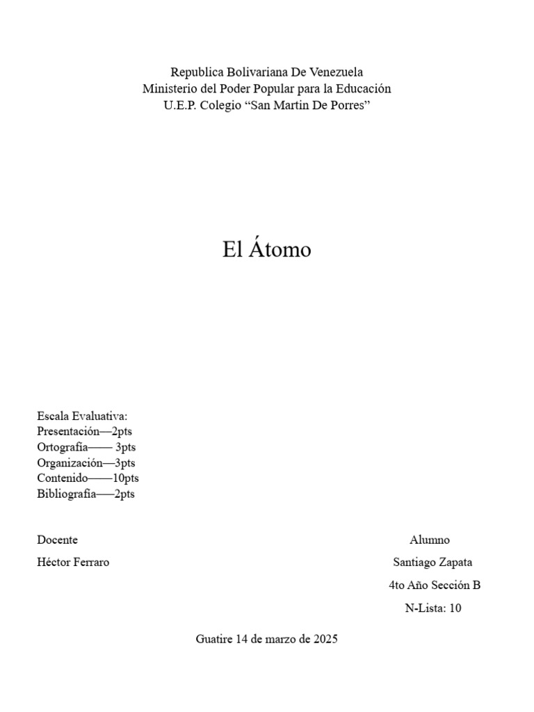 Tarea Atomo | PDF | Configuración electronica | Átomos