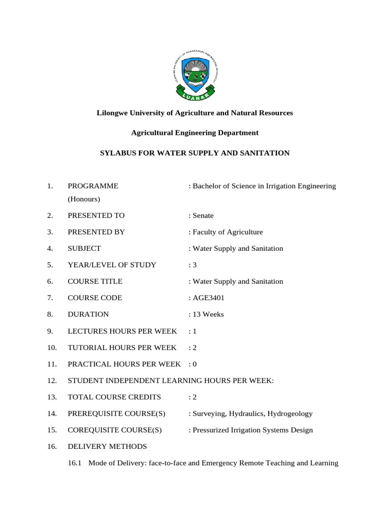 Water Supply and Sanitation Syllabus | PDF | Water Supply | Sanitation