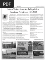 2671- 3.4.2012 - METRO TROFA -Assemb. da República- Estado da Petição em 15.3.12