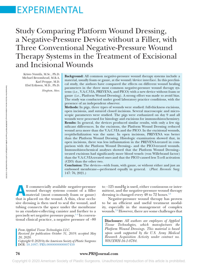 Study Comparing Platform Wound Dressing | PDF | Wound | Medical Specialties