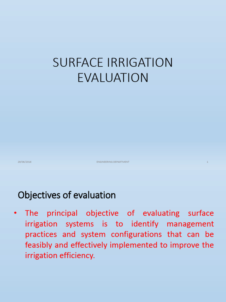 Surface Irrigation System Evaluation Guide | PDF | Discharge (Hydrology ...