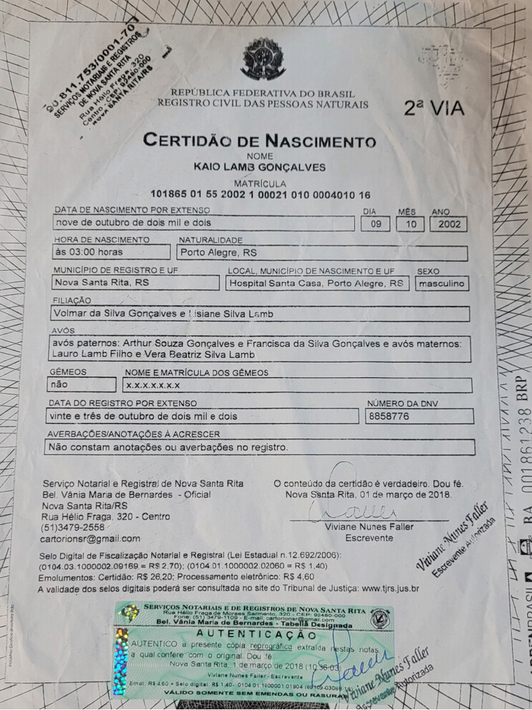 Certidão de Nascimento | PDF